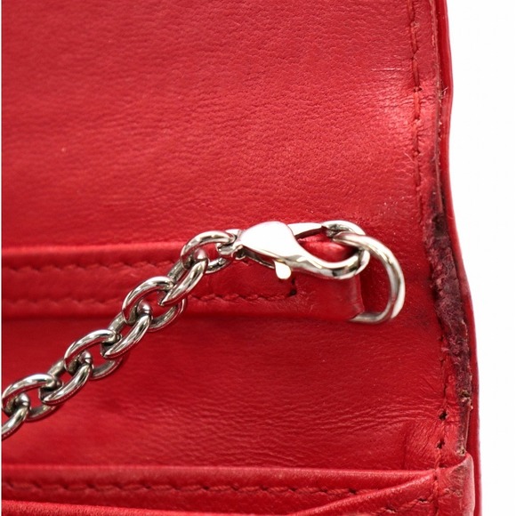 Dior Christian Wallet Trotter  Enamel Leather  Chain Lady Red - Picture 8 of 9
